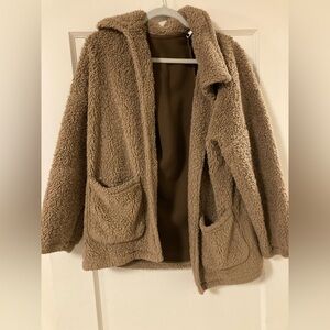 Z Supply Sherpa Fleece Open Coat Medium Tan Brown Cozy Layer Anthropologie Soft